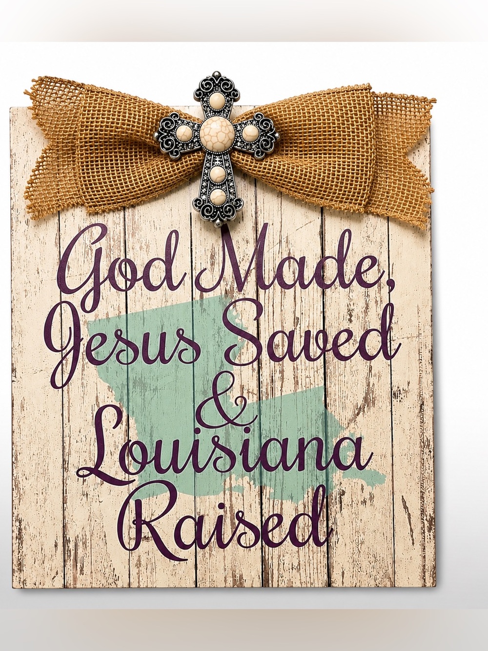 Farmhouse Christian Wall Plaque Louisiana Raised Rustic Cross Decor